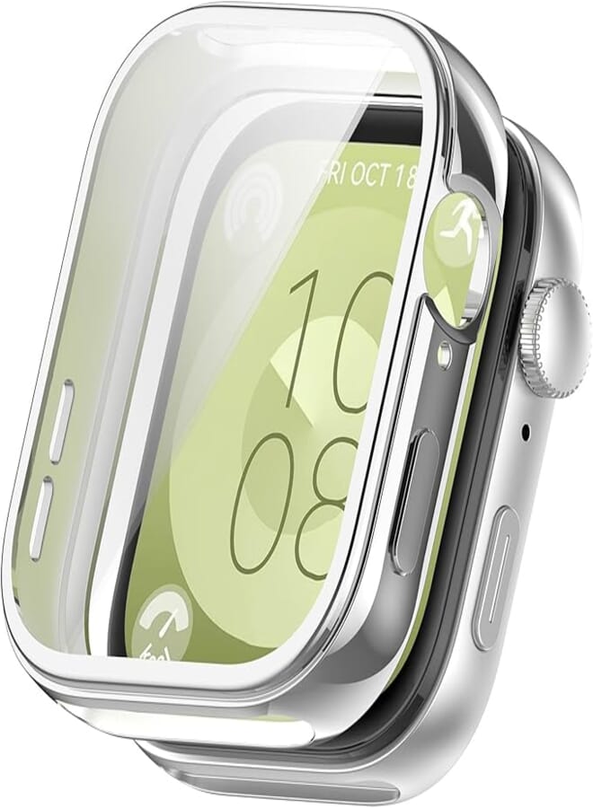 Dl3 Mobilak Case Compatible with Huawei Watch Fit 3 Case All-Around with Built-in Screen Protector Watch Soft TPU Shockproof Cover Slim Guard Thin Bumper Shell Protector (Silver)